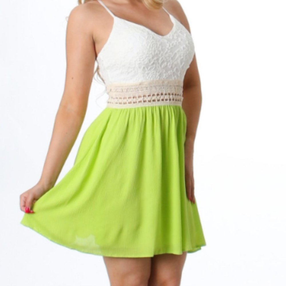 Tank Dress with Crochet Middle and Lace Top